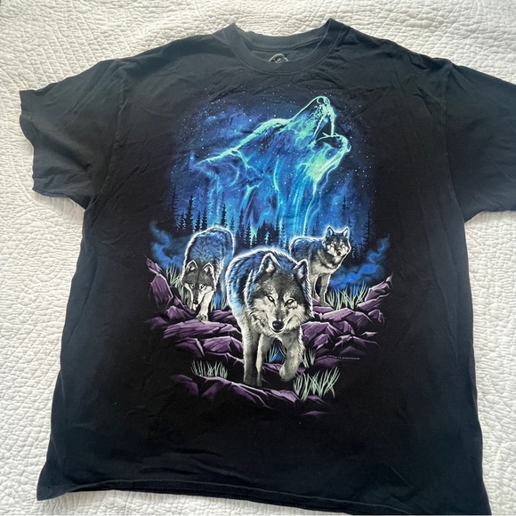 DOM Wolf Howling Night Graphic Print Mens Black T-Shirt Size  XL - Picture 2 of 8